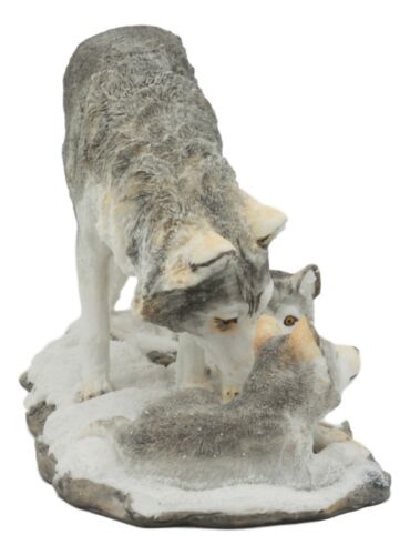 Ebros Gift Denizens Of Twilight Large Winter Snow Wolf Mother And Pups Family Statue 9.75"L