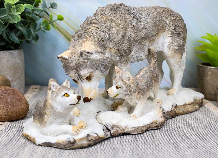 ebros gift Denizens Of Twilight Large Winter Snow Wolf Mother And Pups Family Statue 9.75"L