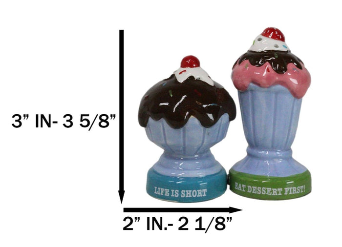 Ebros Gift Dessert Ice Cream Fudge Sundae With Cherries Ceramic Salt And Pepper Shaker Set