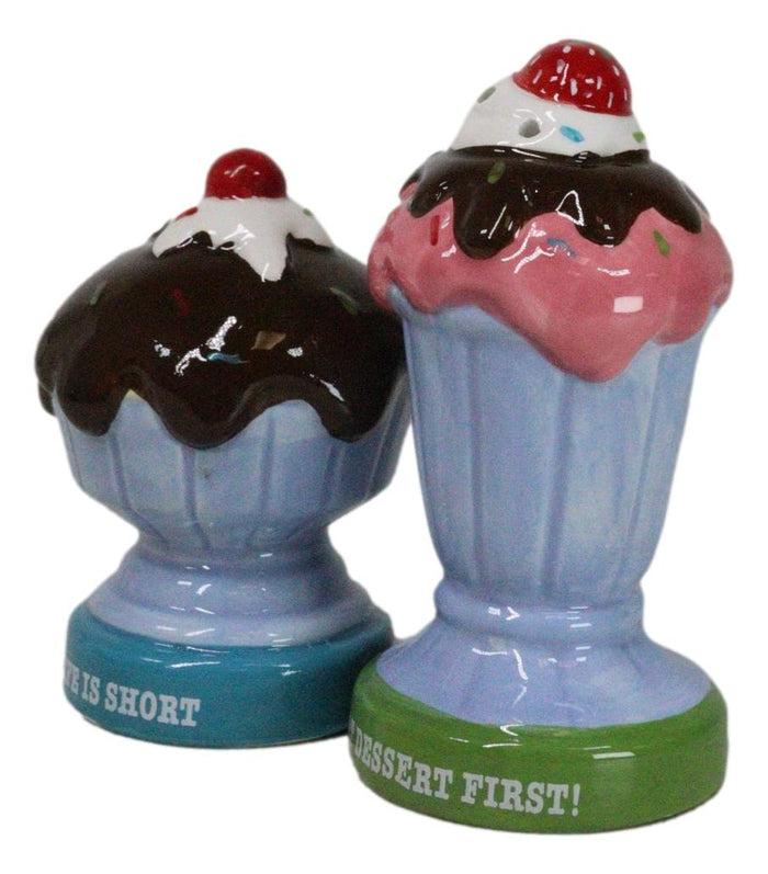 Ebros Gift Dessert Ice Cream Fudge Sundae With Cherries Ceramic Salt And Pepper Shaker Set