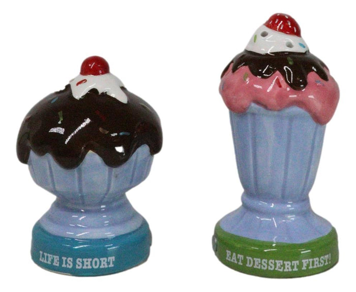 Ebros Gift Dessert Ice Cream Fudge Sundae With Cherries Ceramic Salt And Pepper Shaker Set