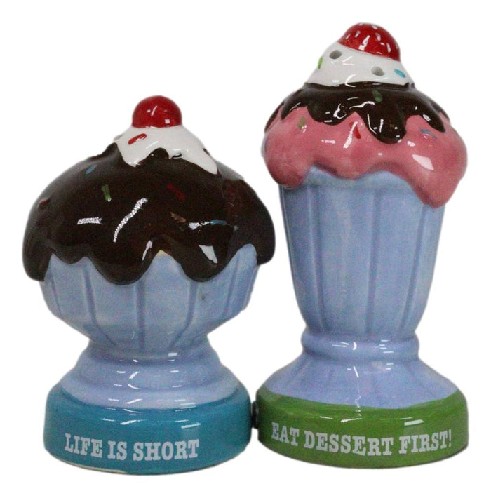 ebros gift Dessert Ice Cream Fudge Sundae With Cherries Ceramic Salt and Pepper Shaker Set