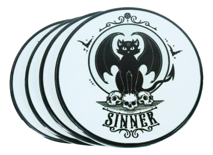 Ebros Gift Devil Black Cat Skulls Sinner Ceramic Coaster Set Of 4 Tiles With Cork Backing