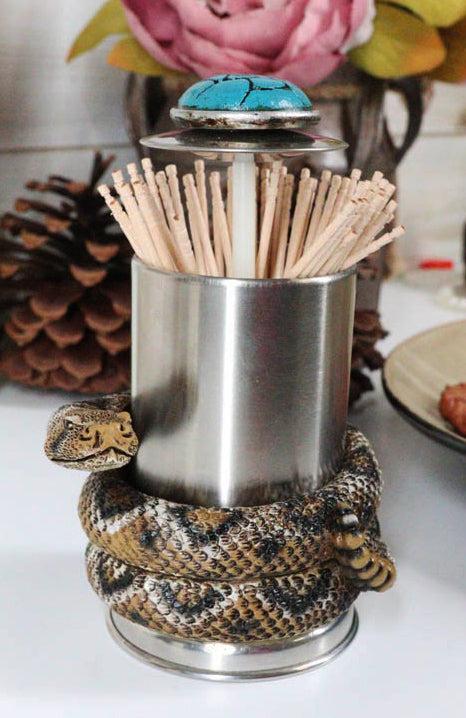 ebros gift Diamondback Rattlesnake Coiling Around Toothpick Holder Spring Barrel Holder