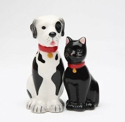 Ebros Gift Dog And Cat Good Friends Magnetic Ceremic Salt And Pepper Shakers Set