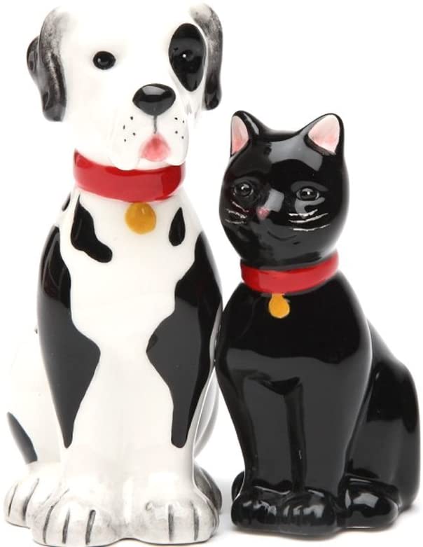 Ebros Gift Dog And Cat Good Friends Magnetic Ceremic Salt And Pepper Shakers Set
