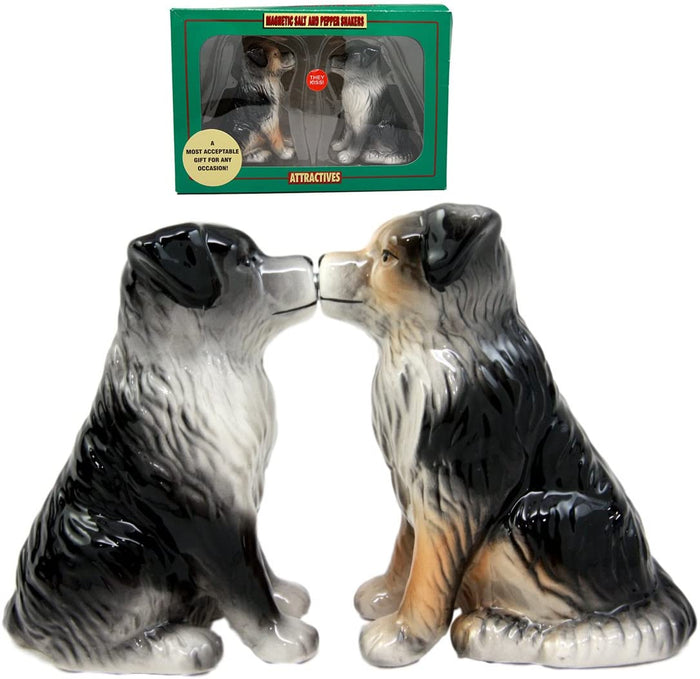 Ebros Gift Dog Australian Shepherd Salt & Pepper Shakers Ceramic Magnetic Figurine Set 3"L