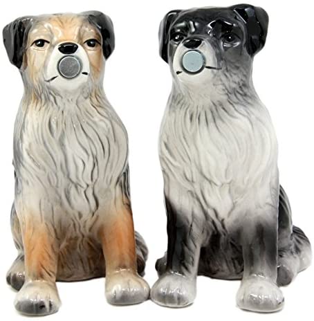 Ebros Gift Dog Australian Shepherd Salt & Pepper Shakers Ceramic Magnetic Figurine Set 3"L