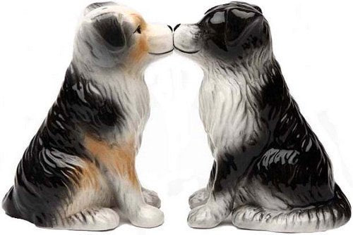 ebros gift Dog Australian Shepherd Salt & Pepper Shakers Ceramic Magnetic Figurine Set 3"L