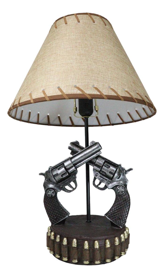 Ebros Gift Double Six Shooter Revolver Gun Pistols With Belt Bullets Table Lamp Statue