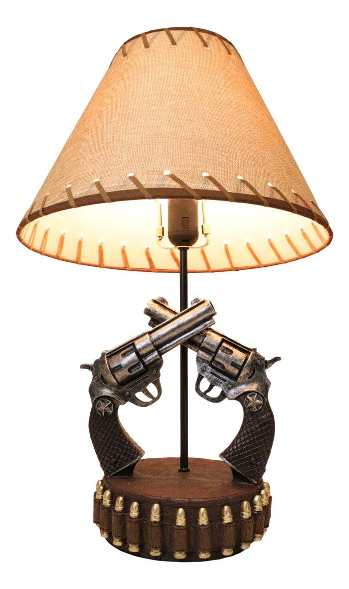 ebros gift Double Six Shooter Revolver Gun Pistols With Belt Bullets Table Lamp Statue