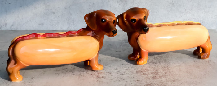 ebros gift Doxies Hot Dog Sausage Wiener Dachshunds Salt And Pepper Shakers Magnetic Set