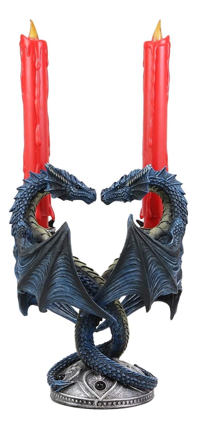Ebros Gift Dragon Heart Altar Drake Candleabra Candle Holder Twin Dragons Figurine 9"Tall