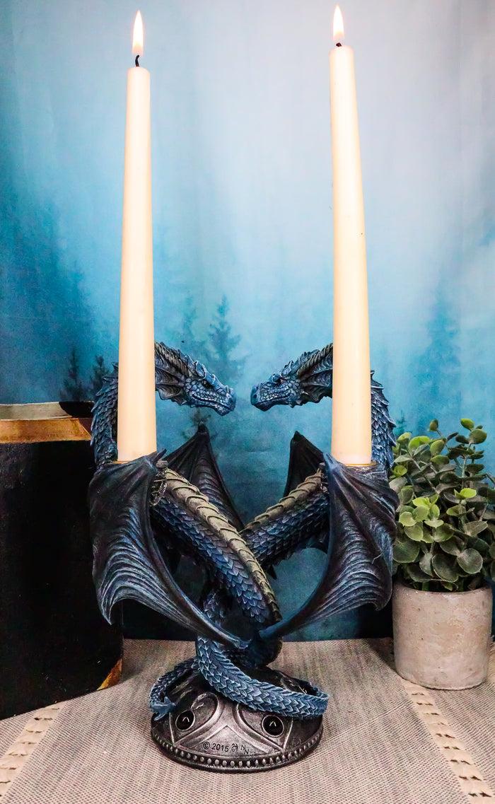 ebros gift Dragon Heart Altar Drake Candleabra Candle Holder Twin Dragons Figurine 9"Tall