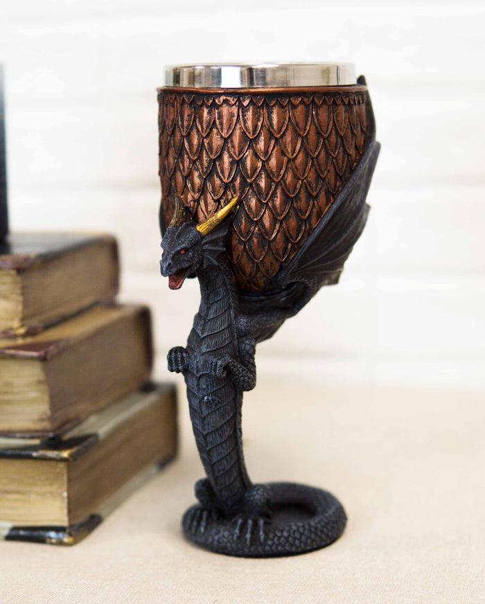 ebros gift Dragon Scales With Servant Winged Drake Stem Base Drinking Wine Goblet Chalice