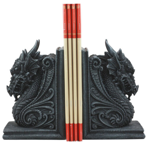 Ebros Gift Dragonstone Gothic Guardian Of Bibliography Dragon Bookend Set Of Two Figurine
