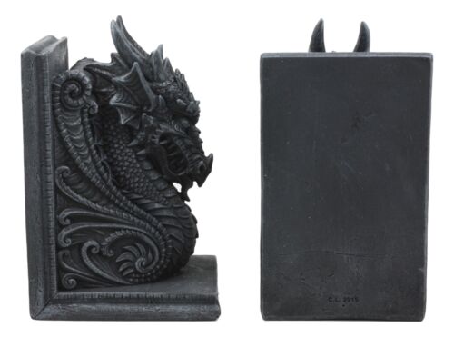 Ebros Gift Dragonstone Gothic Guardian Of Bibliography Dragon Bookend Set Of Two Figurine