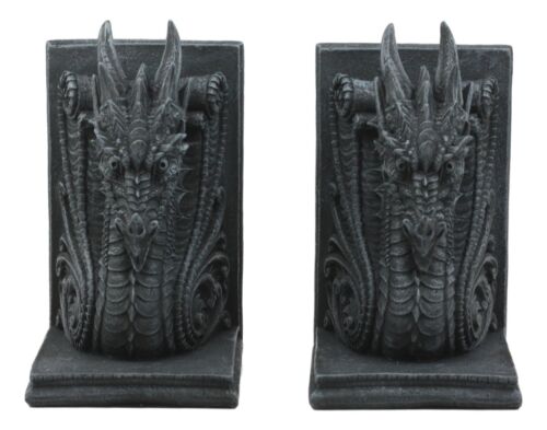 Ebros Gift Dragonstone Gothic Guardian Of Bibliography Dragon Bookend Set Of Two Figurine