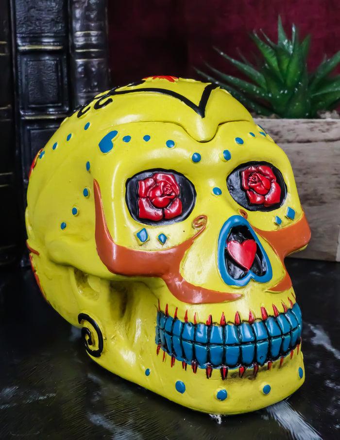 ebros gift Dulce De Muerte Day of The Dead Yellow Sugar Skull Ashtray Tribal Skull Ashtray