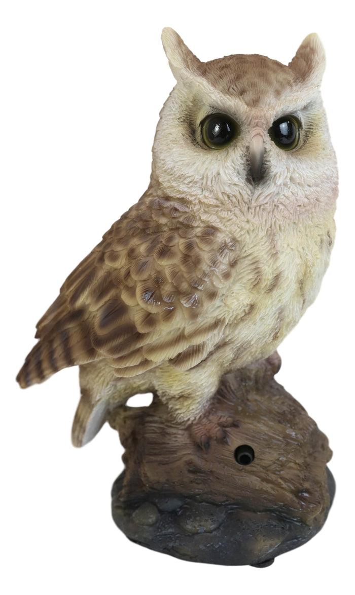 Ebros Gift Eagle Owl Owlet Baby On Tree Stump With Motion Sensor Live Hooting Sound Statue