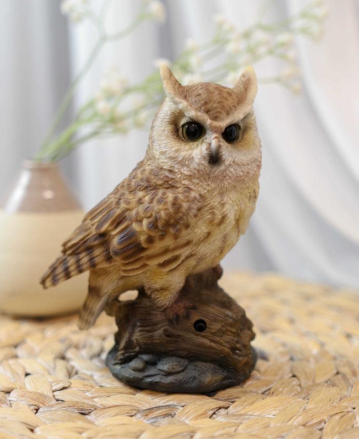 ebros gift Eagle Owl Owlet Baby On Tree Stump With Motion Sensor Live Hooting Sound Statue