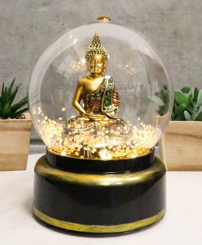 ebros gift Eastern Enlightenment Buddha Meditating Air Powered LED Light Golden Water Globe