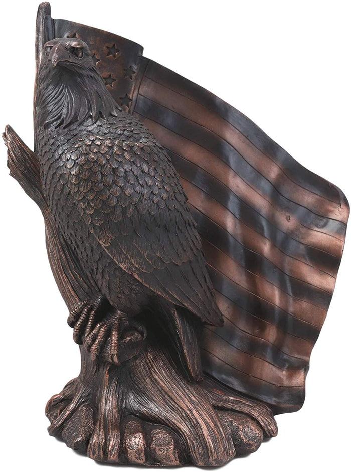 Ebros Gift Ebros 10.5"H Lifelike USA Flag Patriotic Bald Eagle Perching On Tree Sculpture