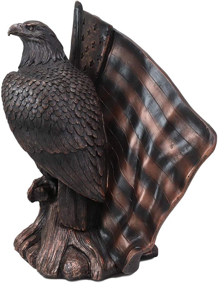Ebros Gift Ebros 10.5"H Lifelike USA Flag Patriotic Bald Eagle Perching On Tree Sculpture