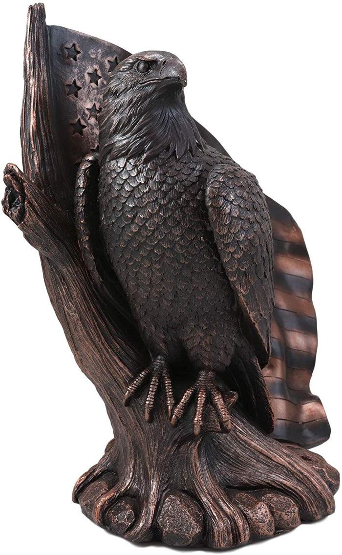 Ebros Gift Ebros 10.5"H Lifelike USA Flag Patriotic Bald Eagle Perching On Tree Sculpture