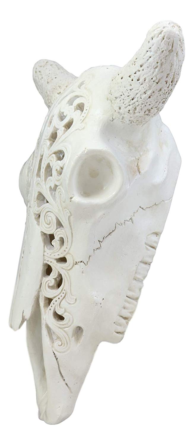 Ebros Gift Ebros 10.5" Wide Southwest Off White Steer Bison Buffalo Bull Cow Horned Skull Head With Lace Filigree Design Hanging Wall Mount Decor