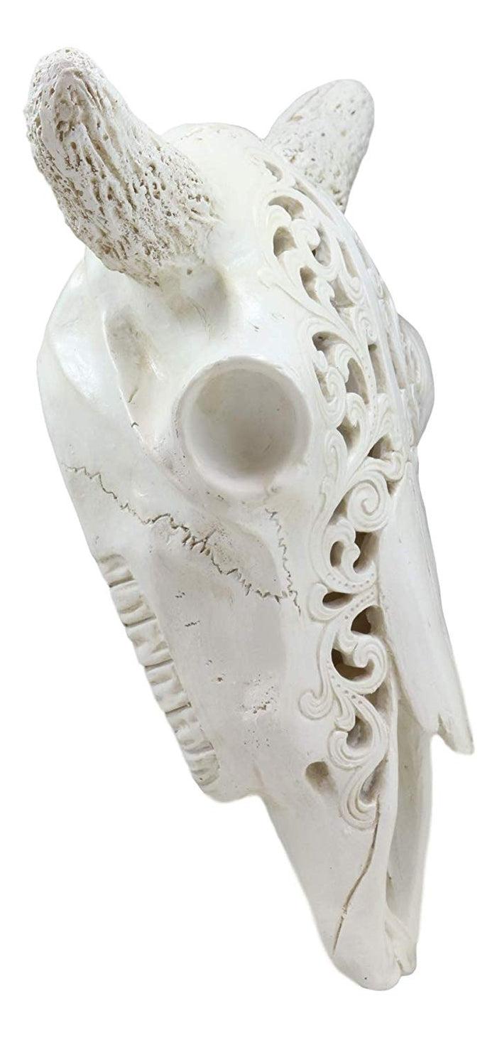 Ebros Gift Ebros 10.5" Wide Southwest Off White Steer Bison Buffalo Bull Cow Horned Skull Head With Lace Filigree Design Hanging Wall Mount Decor