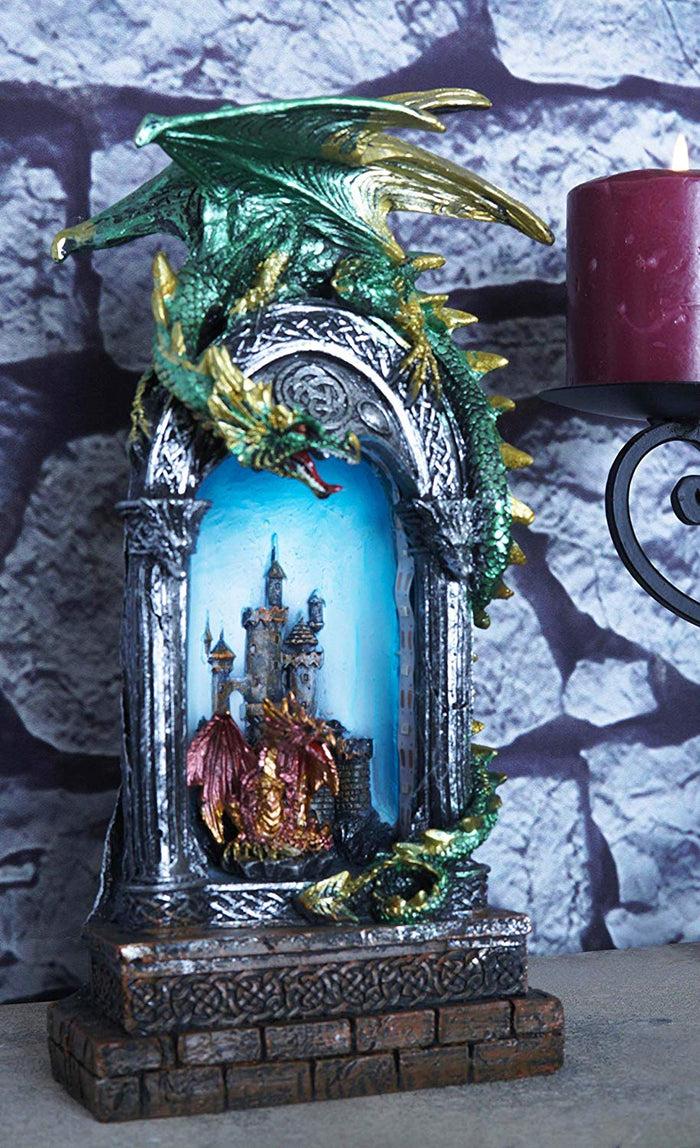 Ebros Gift Ebros 10.75"H Green Emerald Dragon On Celtic Columns Statue With LED Night Light