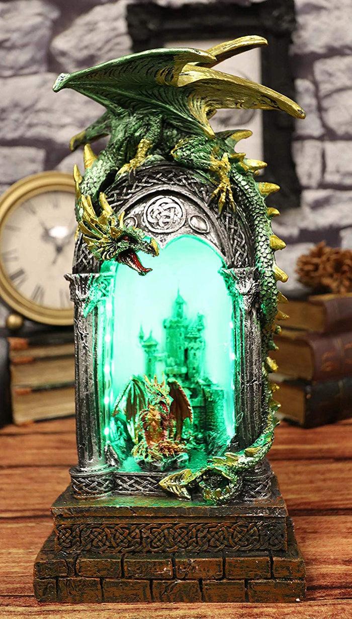 ebros gift Ebros 10.75"H Green Emerald Dragon On Celtic Columns Statue With LED Night Light