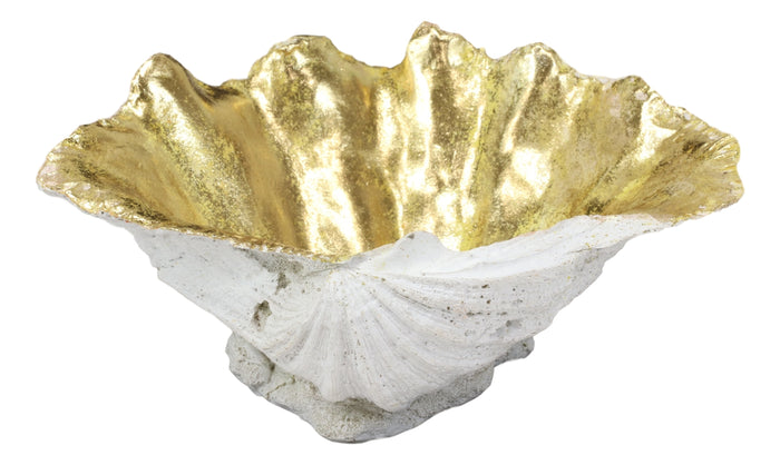 Ebros Gift Ebros 10" L Golden Nautical Giant Clam Shell Jewelry Dish Bowl Holder Statue