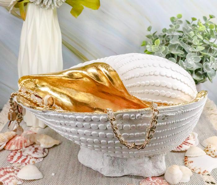Ebros Gift Ebros 10" L Golden Nautilus Mollusc Sea Shell Jewelry Dish Bowl Decor Statue