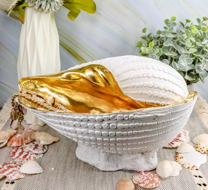 ebros gift Ebros 10" L Golden Nautilus Mollusc Sea Shell Jewelry Dish Bowl Decor Statue