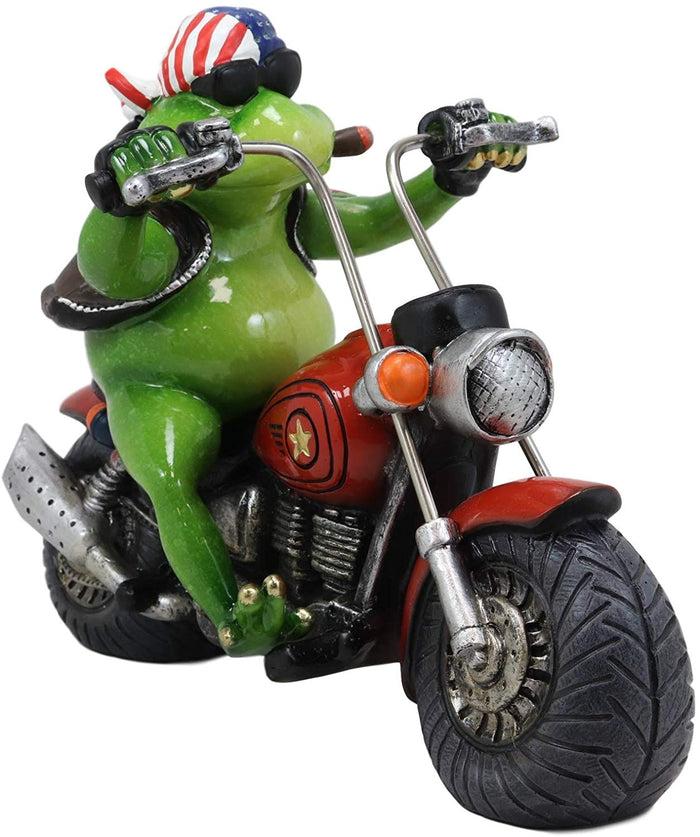 Ebros Gift Ebros 10" Long Born To Ride Freedom Patriotic USA Frog Riding Red Chopper Motorcycle Bike Statue Biker Frogs Toads With American Flag Bandanna Home Decor Accent