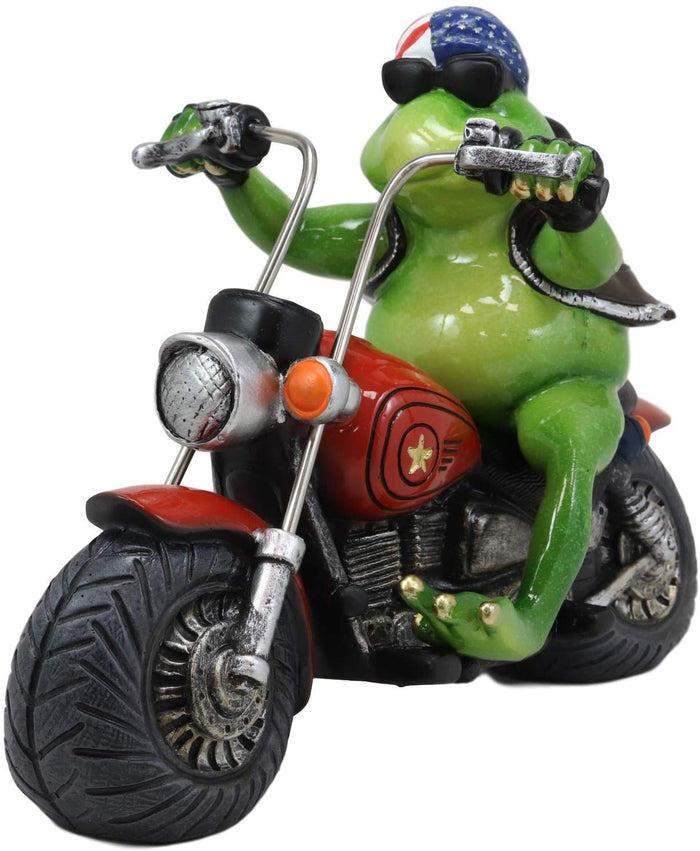 Ebros Gift Ebros 10" Long Born To Ride Freedom Patriotic USA Frog Riding Red Chopper Motorcycle Bike Statue Biker Frogs Toads With American Flag Bandanna Home Decor Accent