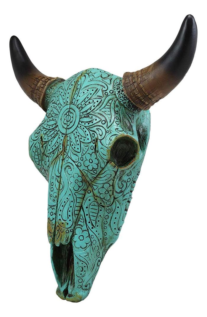 Ebros Gift Ebros 10" Steer Bison Buffalo Cow Skull Turquoise Floral Lace Wall Decor Plaque