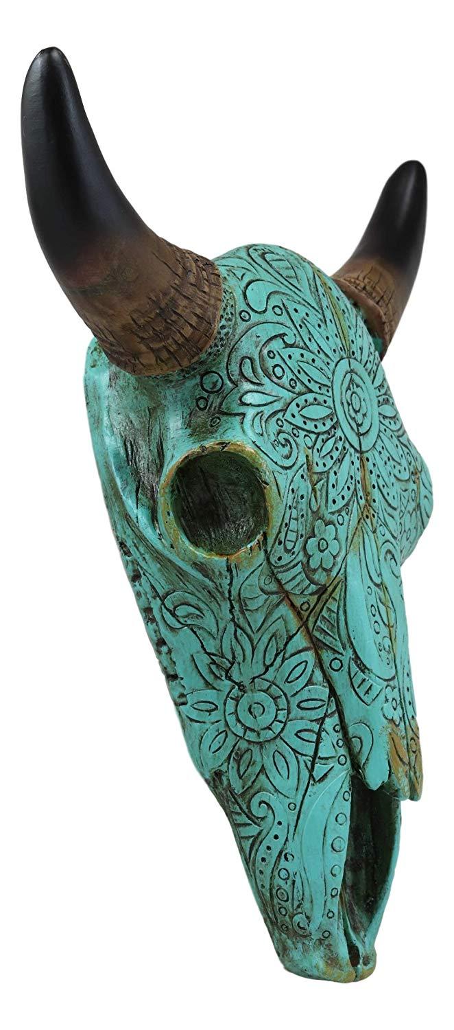 Ebros Gift Ebros 10" Steer Bison Buffalo Cow Skull Turquoise Floral Lace Wall Decor Plaque