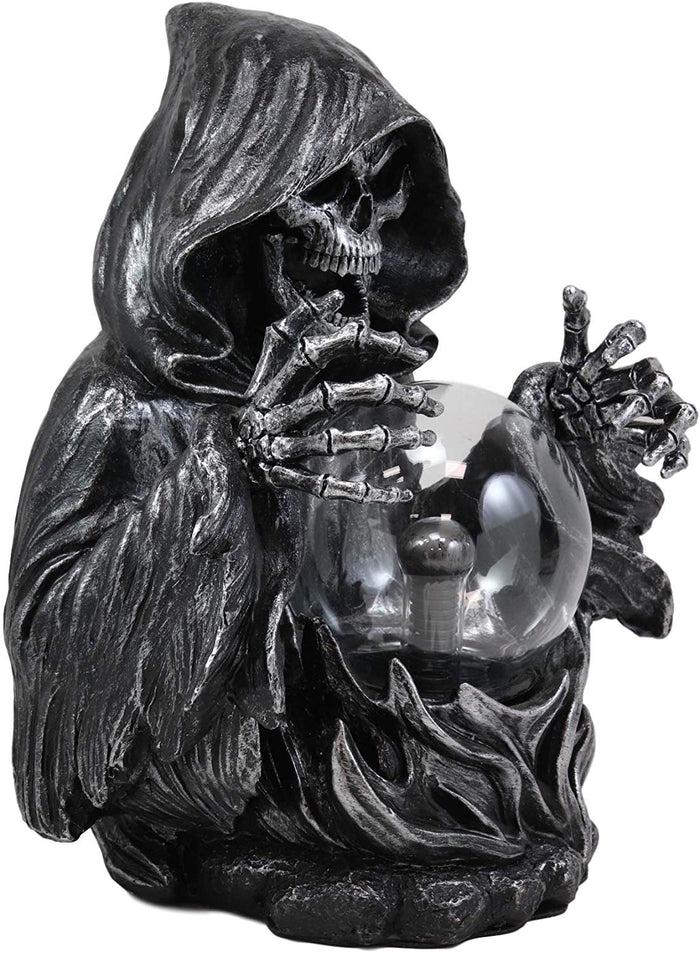 Ebros Gift Ebros 11.25" H Gothic Alchemy Arch Evil Grim Reaper Skeleton Invoking Death Statue Electric Plasma Scrying Glass Ball Lamp AC Powered Flashing Lights Party Accent Home Decor