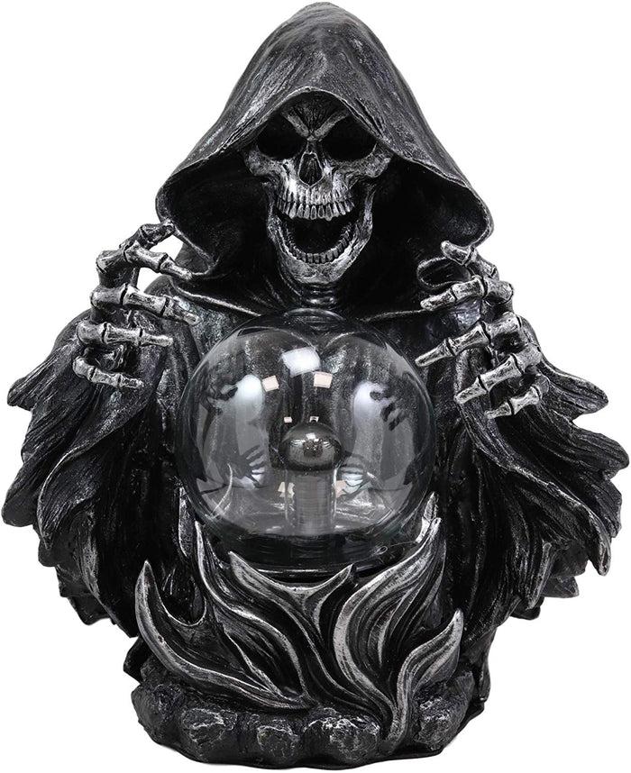 Ebros Gift Ebros 11.25" H Gothic Alchemy Arch Evil Grim Reaper Skeleton Invoking Death Statue Electric Plasma Scrying Glass Ball Lamp AC Powered Flashing Lights Party Accent Home Decor