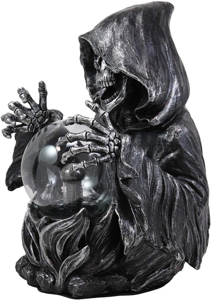 Ebros Gift Ebros 11.25" H Gothic Alchemy Arch Evil Grim Reaper Skeleton Invoking Death Statue Electric Plasma Scrying Glass Ball Lamp AC Powered Flashing Lights Party Accent Home Decor