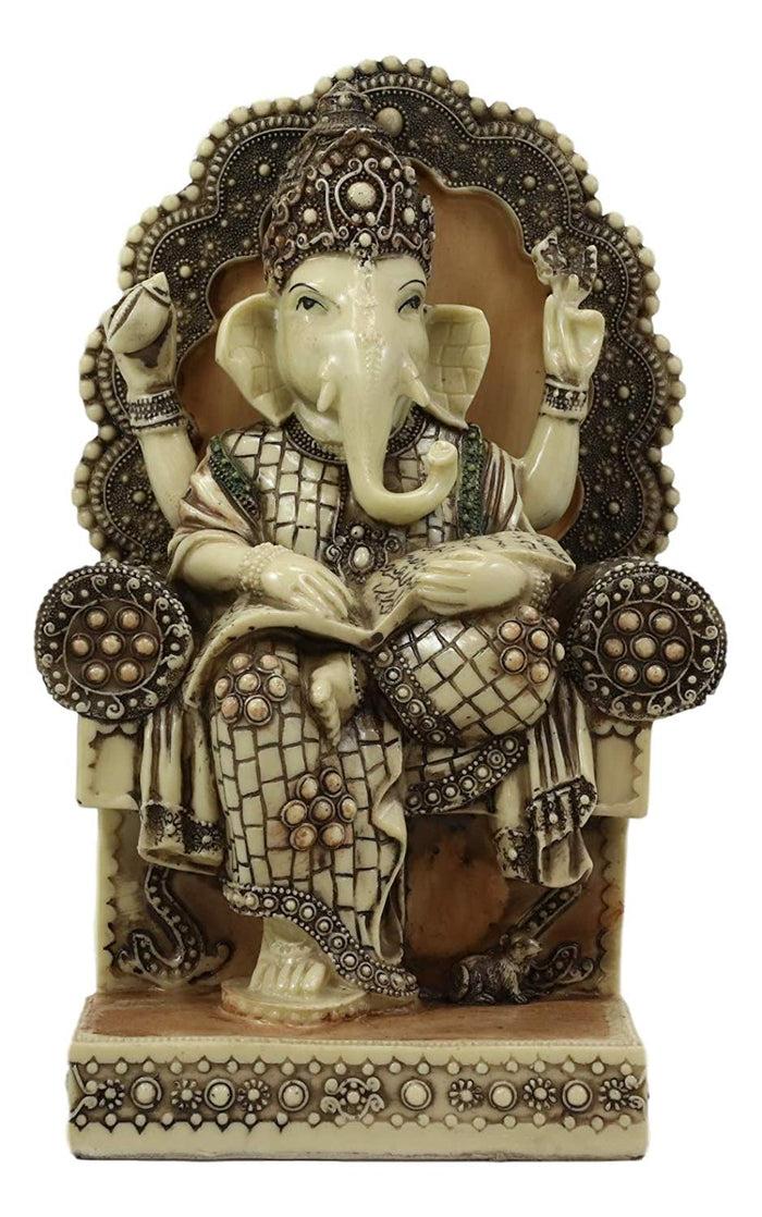 Ebros Gift Ebros 11.25"Tall Hindu Ganesha Sitting On Royal Throne With Tiny Mouse Statue