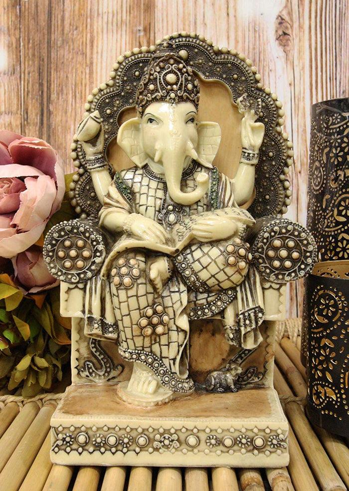 ebros gift Ebros 11.25"Tall Hindu Ganesha Sitting On Royal Throne With Tiny Mouse Statue