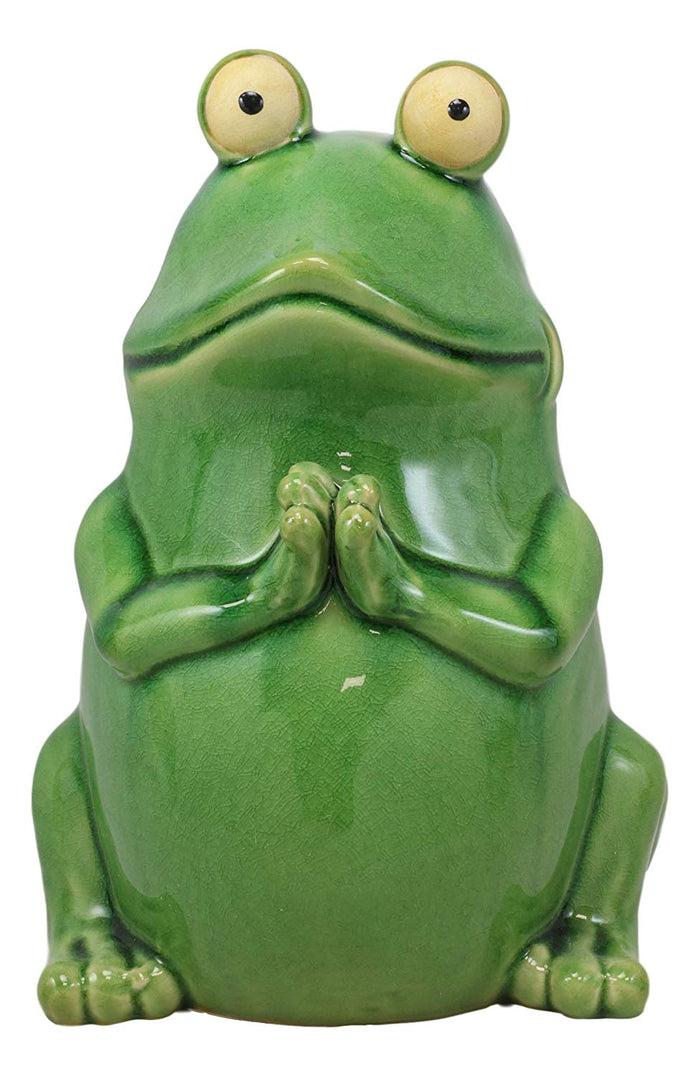 Ebros Gift Ebros 11.25" Tall Lilypad Wishes Ceramic Whimsical Meditating Yoga Green Frog Home And Garden Statue Praying Frogs Decorative Sculpture Accent