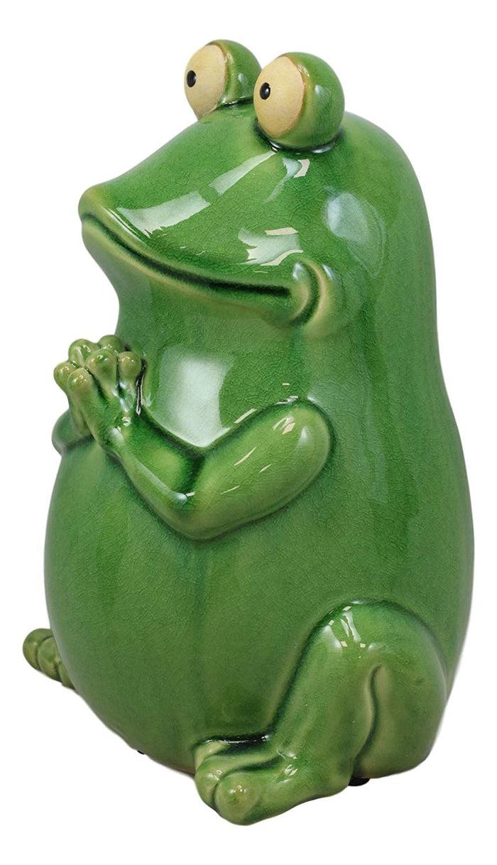 Ebros Gift Ebros 11.25" Tall Lilypad Wishes Ceramic Whimsical Meditating Yoga Green Frog Home And Garden Statue Praying Frogs Decorative Sculpture Accent