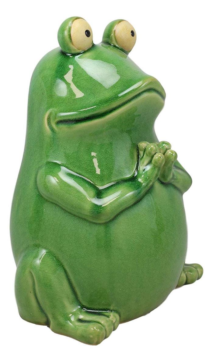 Ebros Gift Ebros 11.25" Tall Lilypad Wishes Ceramic Whimsical Meditating Yoga Green Frog Home And Garden Statue Praying Frogs Decorative Sculpture Accent