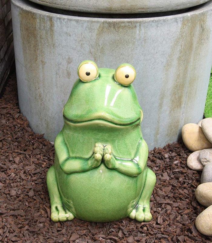 ebros gift Ebros 11.25" Tall Lilypad Wishes Ceramic Whimsical Meditating Yoga Green Frog Home and Garden Statue Praying Frogs Decorative Sculpture Accent