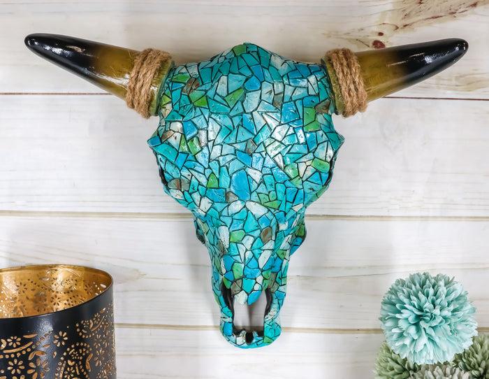 Ebros Gift Ebros 11.5" W Turquoise Mosaic Steer Bison Bull Head W/ Horns Wall Mount Decor